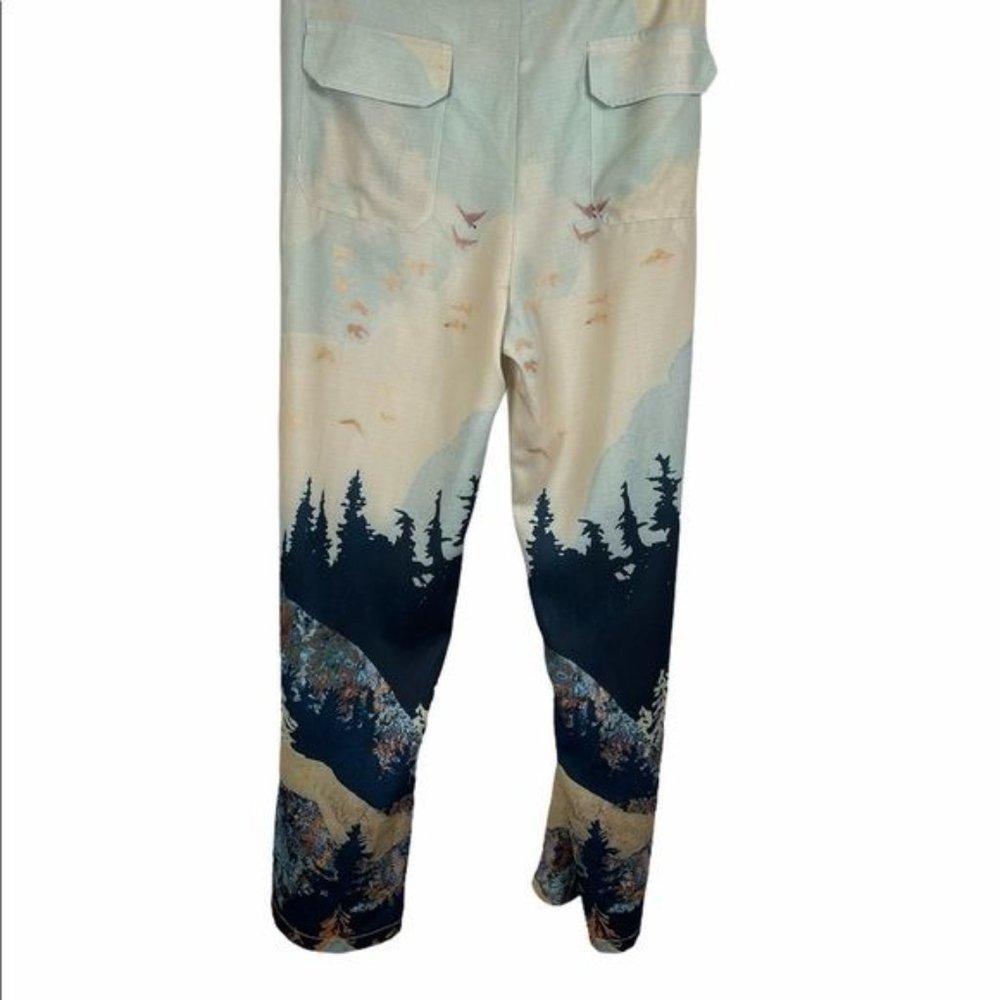 Drawstring Mountain Ombre Landscape Casual Pants Sz L - Picture 3 of 6